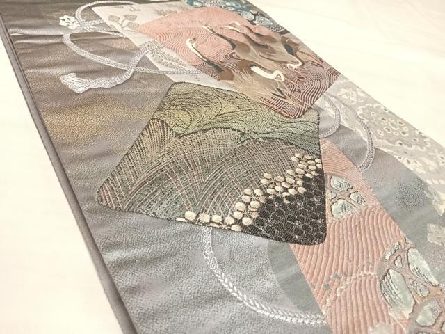 平和屋着物◎六通柄袋帯 彩鶴艶麗文 九百錦 金銀糸 正絹 逸品 AABL6151yx