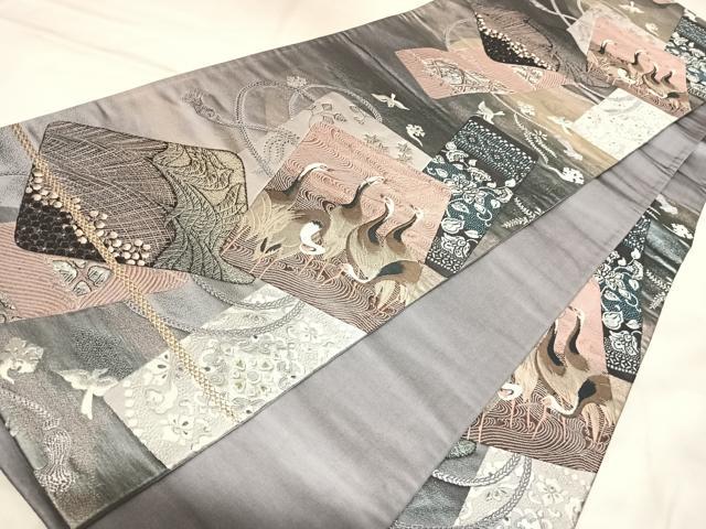 平和屋着物◎六通柄袋帯 彩鶴艶麗文 九百錦 金銀糸 正絹 逸品 AABL6151yx