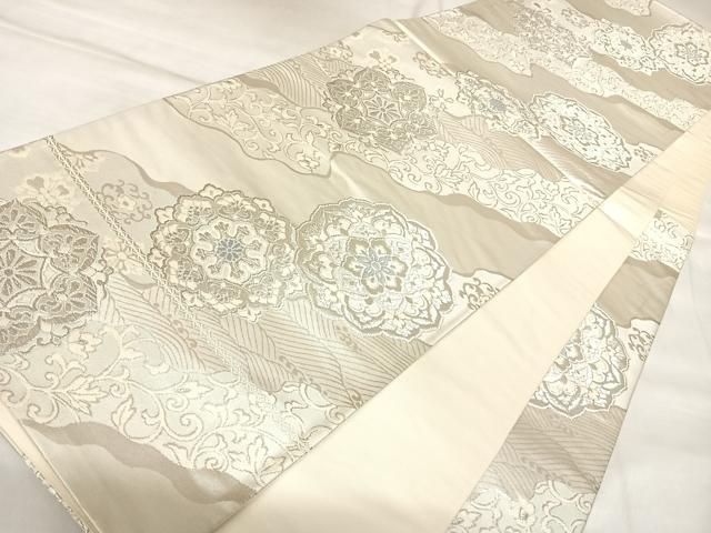 平和屋着物◎六通柄袋帯 唐織 道長正倉院花唐草文 銀糸 正絹 逸品 AABL6152yx