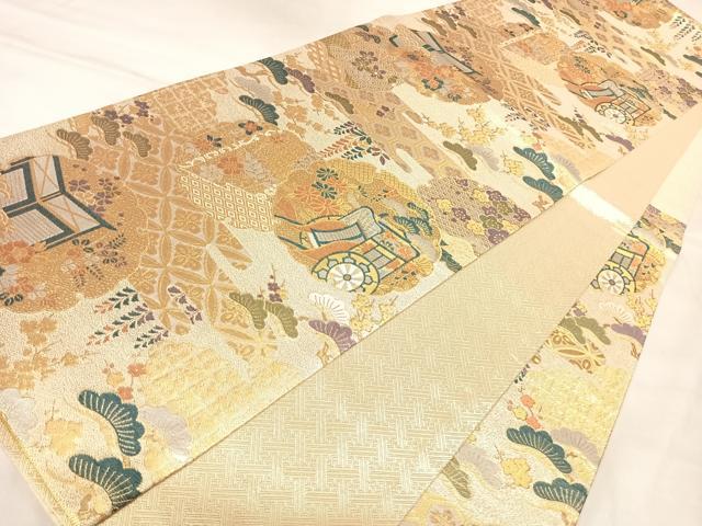 平和屋着物◎佐賀錦 六通柄袋帯 雪輪御所車松花文 金糸 正絹 逸品 AABL6156yx