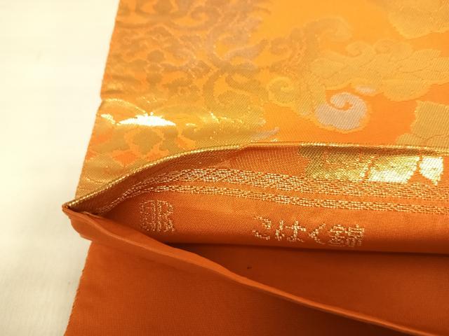 平和屋着物◎西陣 服部織物謹製 六通柄袋帯 こはく錦 双鳥花文 金銀糸 正絹 逸品 AABL6159yx