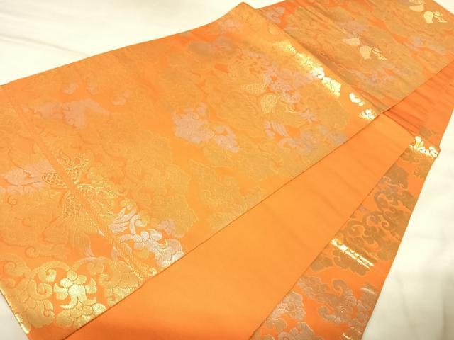 平和屋着物◎西陣 服部織物謹製 六通柄袋帯 こはく錦 双鳥花文 金銀糸 正絹 逸品 AABL6159yx