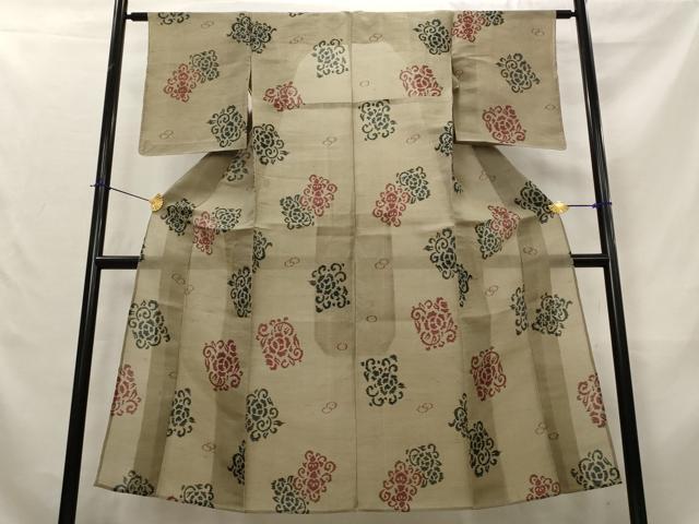 平和屋着物*夏物 小紋 紗紬 花唐草文 正絹 逸品 未使用 AABL6161st