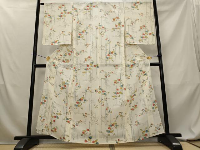 平和屋着物*夏物 小紋 絽 草花文 銀彩 正絹 逸品 AABL6174st
