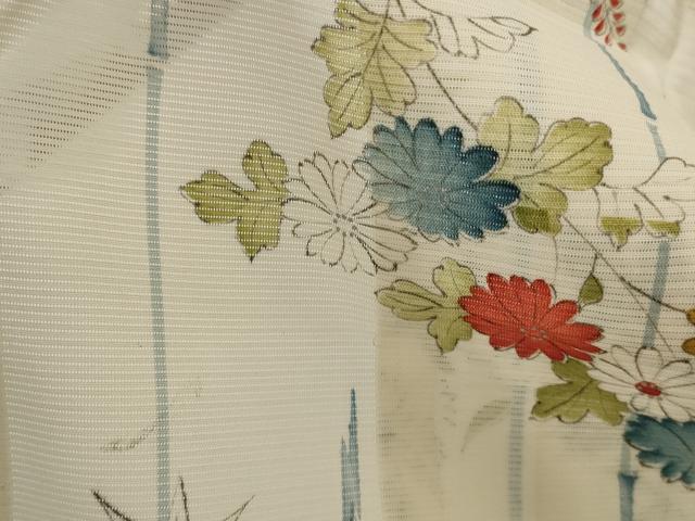 平和屋着物*夏物 小紋 絽 草花文 銀彩 正絹 逸品 AABL6174st