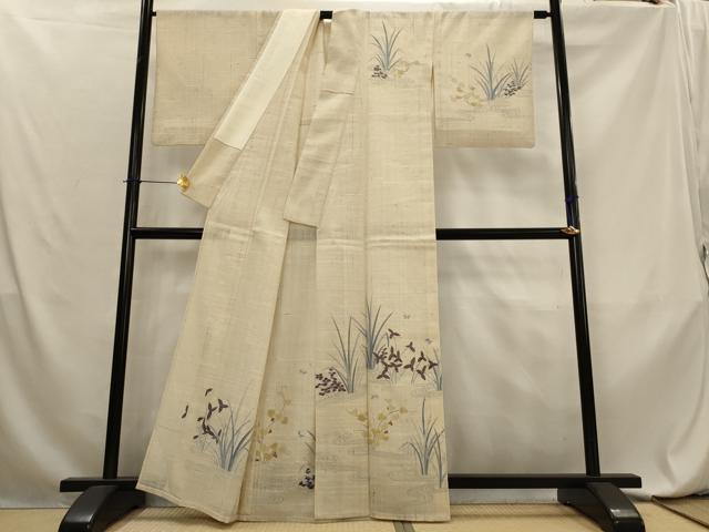 平和屋着物*夏物 訪問着 生紬 紗 流水草花文 正絹 逸品 AABL6196st