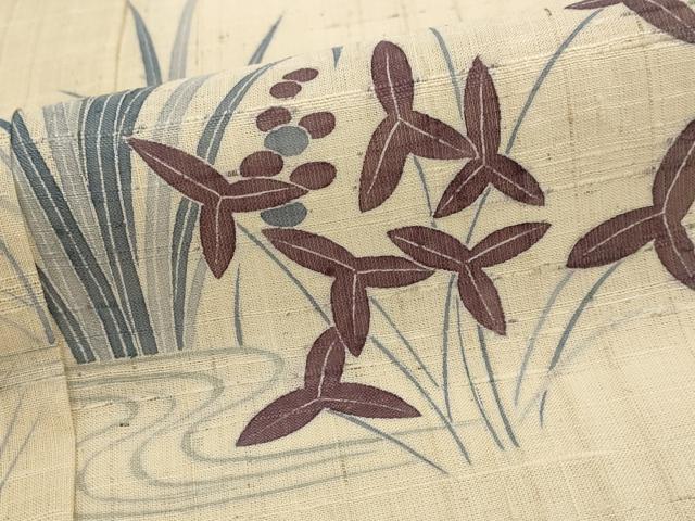 平和屋着物*夏物 訪問着 生紬 紗 流水草花文 正絹 逸品 AABL6196st