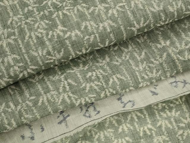 平和屋着物*夏物 本場小千谷ちぢみ 笹竹文 反端付き 麻 逸品 AABL6199st