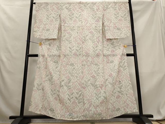 平和屋着物*夏物 小紋 幾何学文紗 更紗花文 正絹 逸品 AABL6206st