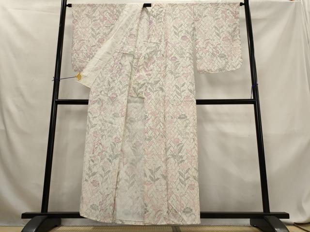 平和屋着物*夏物 小紋 幾何学文紗 更紗花文 正絹 逸品 AABL6206st