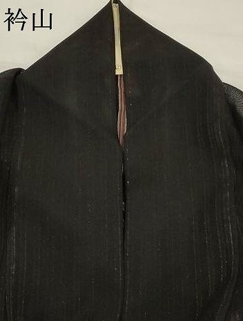 平和屋着物*夏物 小紋 二重紗 縞 黒地 銀糸 正絹 逸品 AABL6209st
