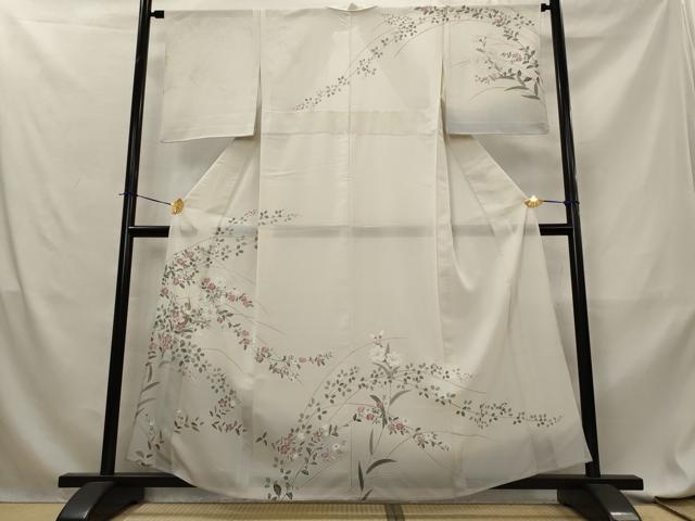 平和屋着物*夏物 訪問着 絽 枝花文 暈し染め 銀糸 銀彩 反端付き 正絹 逸品 AABL6214st