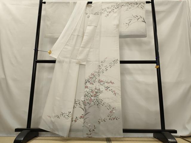 平和屋着物*夏物 訪問着 絽 枝花文 暈し染め 銀糸 銀彩 反端付き 正絹 逸品 AABL6214st