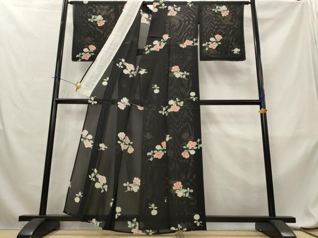 平和屋着物*夏物 小紋 絽 舞花文 黒地 正絹 逸品 未使用 AABL6216st