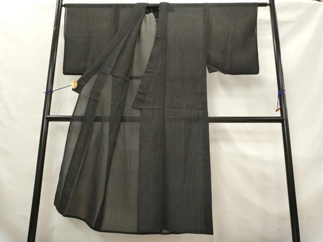 平和屋着物*夏物 男性 紗紬 縞 黒地 正絹 逸品 AABL6223st