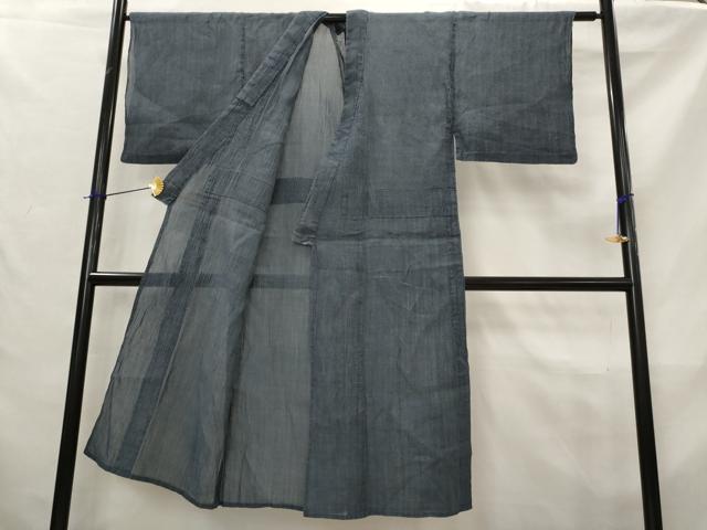 平和屋着物*夏物 男性 本場小千谷ちぢみ 鉄御納戸色 麻 逸品 AABL6224st