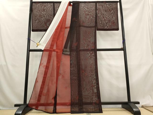 平和屋着物*夏物 小紋 紗 楓 正絹 逸品 AABL6245st