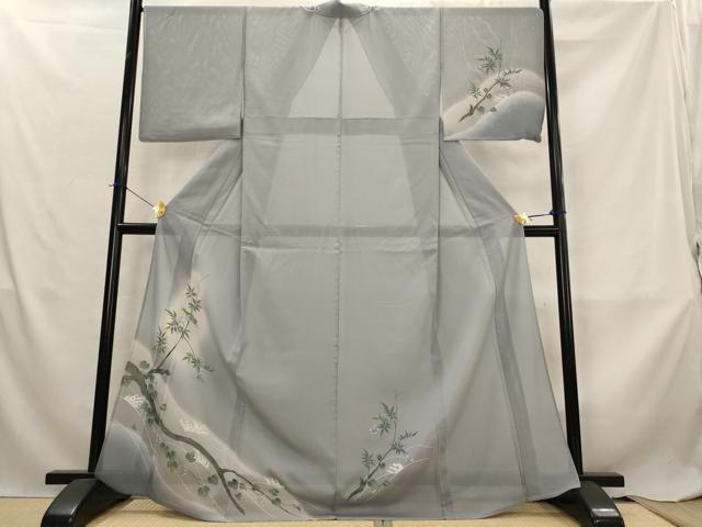 平和屋着物*夏物 訪問着 絽 手描き 休み鳥 暈し染め 正絹 逸品 AABL6285st