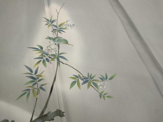 平和屋着物*夏物 訪問着 絽 手描き 休み鳥 暈し染め 正絹 逸品 AABL6285st