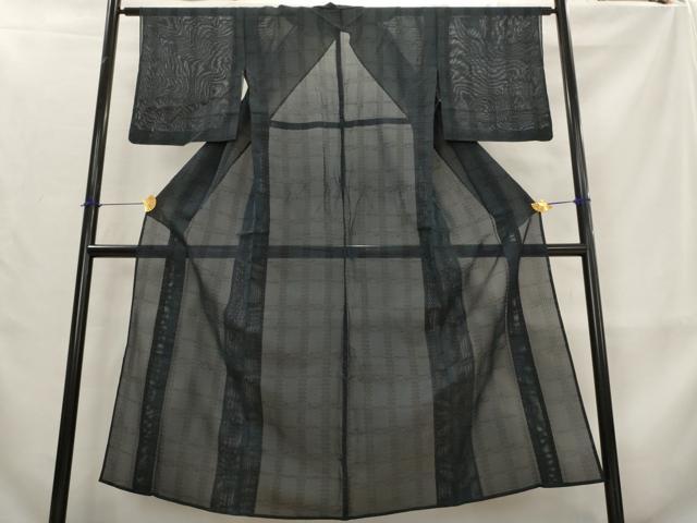 平和屋着物*夏物 お召 紗 格子 正絹 逸品 AABL6350st