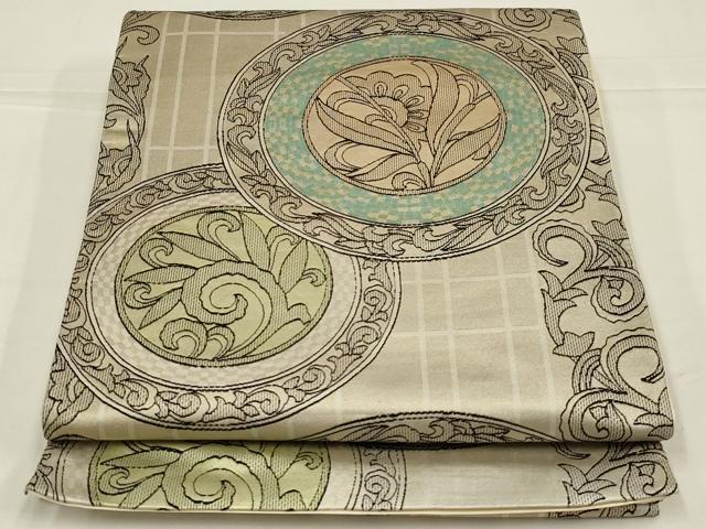 平和屋着物◎六通柄袋帯 花絵皿文 金銀糸 正絹 逸品 AABL6398ou
