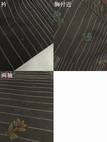 平和屋着物●本場大島紬 9マルキ 草花文 黒地 正絹 逸品 AABL6402cs