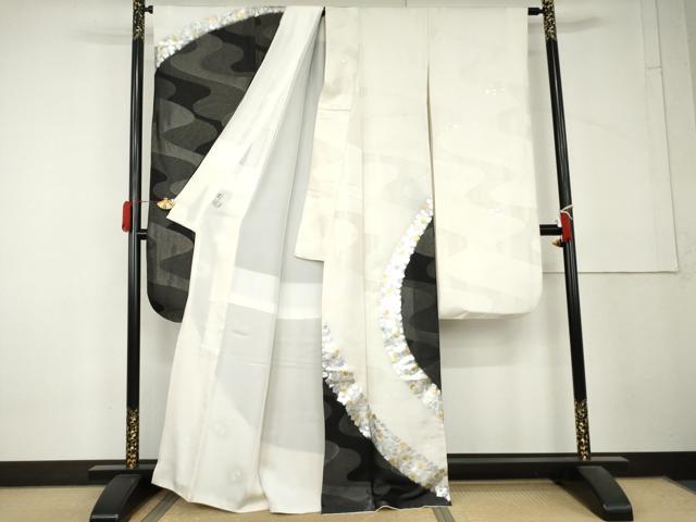 平和屋着物●金彩友禅作家 金彩の魔術師 堀省平 金煌織 振袖 流水に箔散らし 金銀彩 銀通し地 正絹 逸品 AABL6404cs