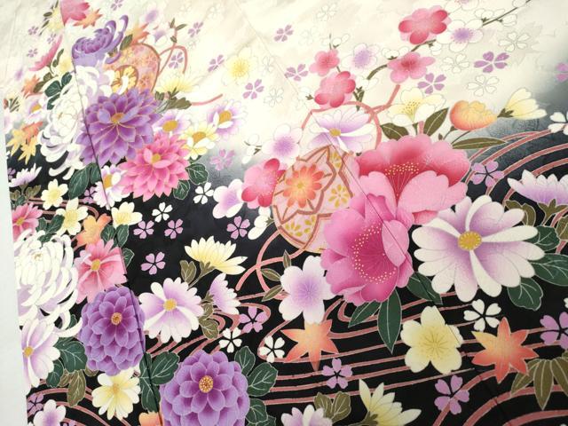 平和屋着物●豪華振袖 立波花毬文 暈し染め 金糸 金彩 正絹 逸品 AABL6412cs