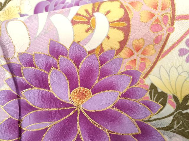 平和屋着物●豪華振袖 立波花毬文 暈し染め 金糸 金彩 正絹 逸品 AABL6412cs