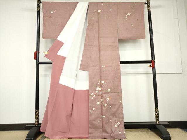 平和屋着物●訪問着 友禅 作家物 紬地 枝花文 銀彩 正絹 逸品 AABL6414cs