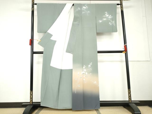 平和屋着物●十日町友禅作家 松雨 訪問着 枝花文 暈し染め 正絹 逸品 AABL6416cs