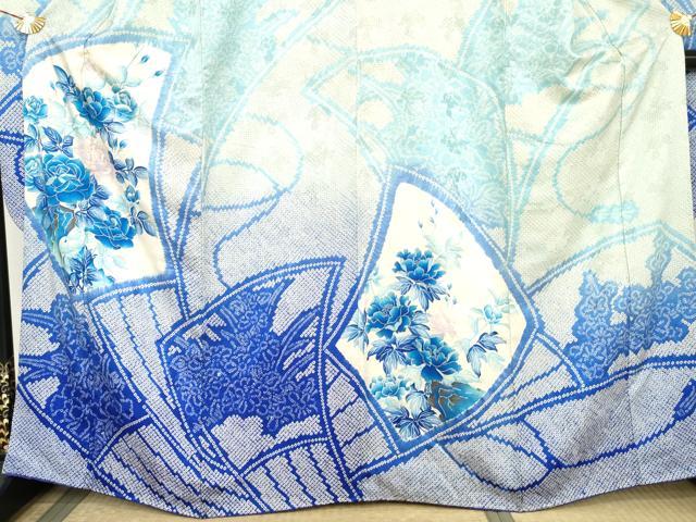 平和屋着物●豪華振袖 総絞り 扇面草花文 暈し染め 金彩 正絹 逸品 AABL6419cs