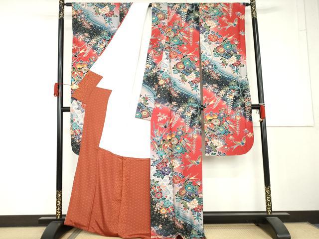 平和屋着物●豪華振袖 型染め 花鳥文 暈し染め 金彩 正絹 逸品 AABL6421cs
