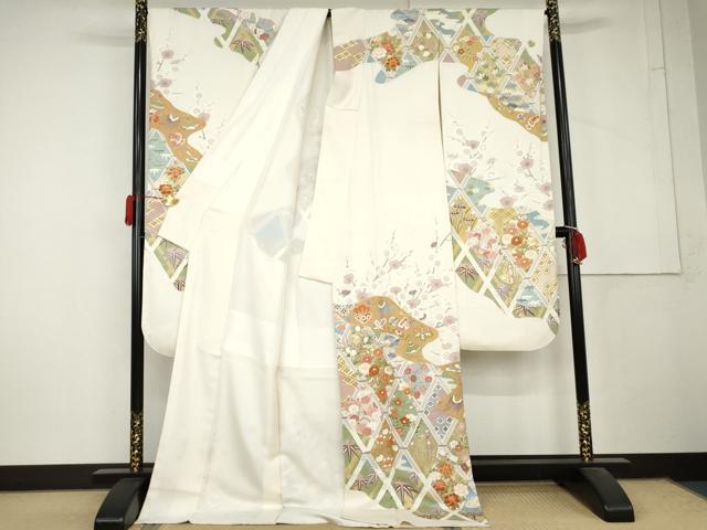 平和屋着物●豪華振袖 駒刺繍 格子花宝尽くし 金彩 ロング丈 正絹 逸品 AABL6423cs