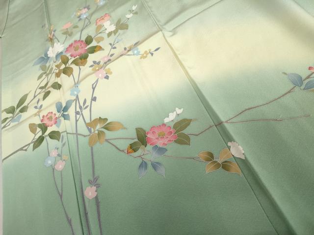 平和屋着物●訪問着 友禅 作家物 枝花文 暈し染め 正絹 逸品 AABL6428cs