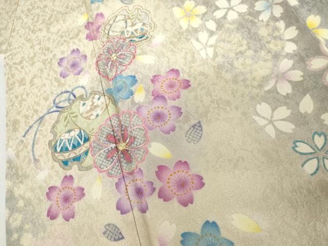 平和屋着物●豪華振袖 駒刺繍 雪輪桜桐文 暈し染め 金銀糸 金通し地 やまと誂製 正絹 逸品 AABL6430cs