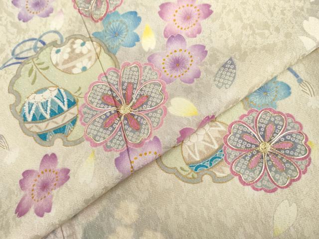 平和屋着物●豪華振袖 駒刺繍 雪輪桜桐文 暈し染め 金銀糸 金通し地 やまと誂製 正絹 逸品 AABL6430cs