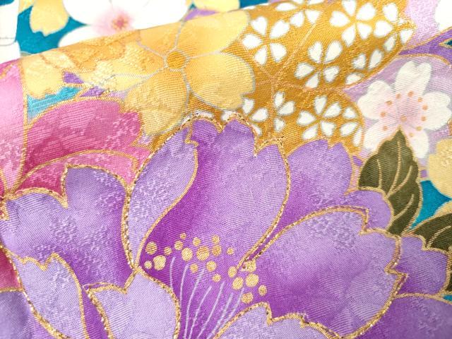 平和屋着物●豪華振袖 刺繍 草花文 暈し染め 金糸 金彩 京都きもの友禅扱い 正絹 逸品 AABL6431cs
