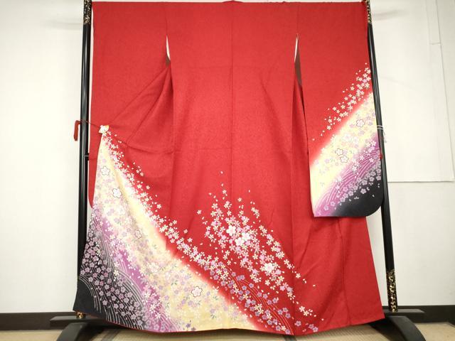 平和屋着物●豪華振袖 舞桜文 暈し染め 金通し地 正絹 逸品 AABL6435cs