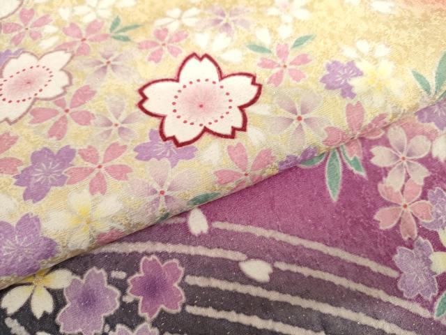 平和屋着物●豪華振袖 舞桜文 暈し染め 金通し地 正絹 逸品 AABL6435cs