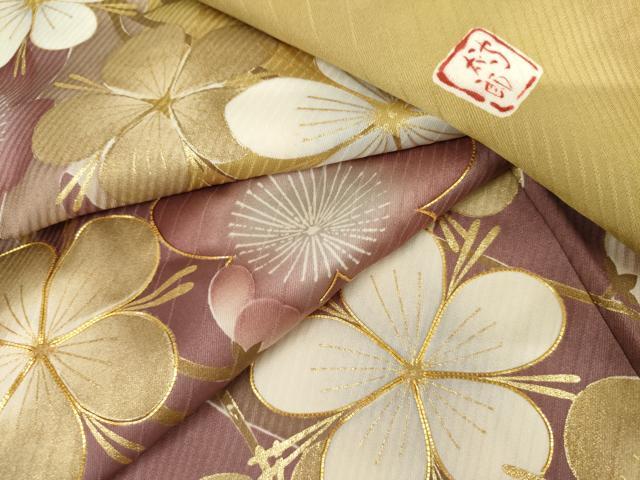 平和屋着物●紫綬褒章 巨匠『岩田専太郎』 振袖 駒刺繍 枝梅文 金彩 正絹 逸品 AABL6445cs