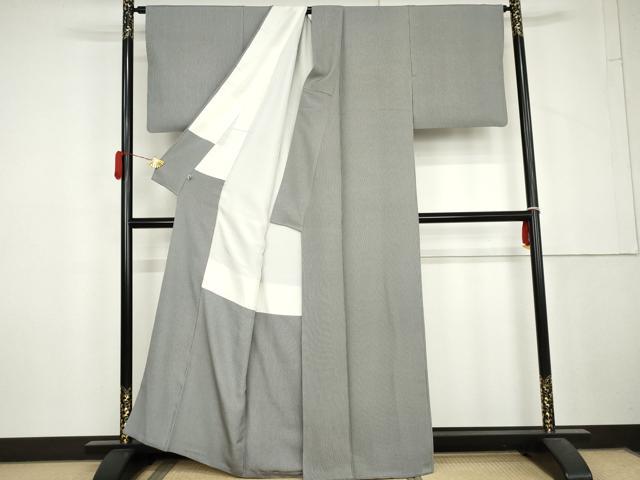 平和屋着物●江戸小紋 万筋 蝋色×白練色 正絹 逸品 AABL6465cs