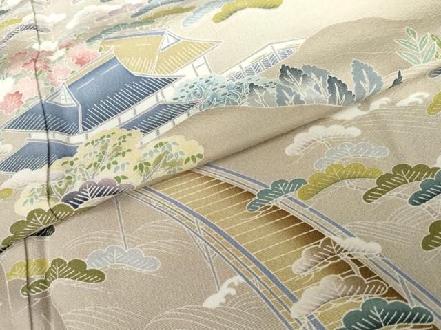 平和屋着物●訪問着 友禅 渡り橋風景松文 暈し染め 正絹 逸品 AABL6466cs