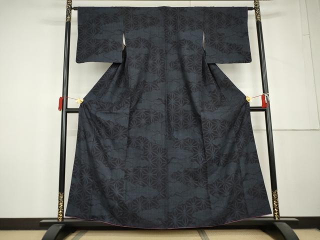 平和屋着物●結城紬 80亀甲 雲取り麻の葉文様 正絹 逸品 AABL6482cs