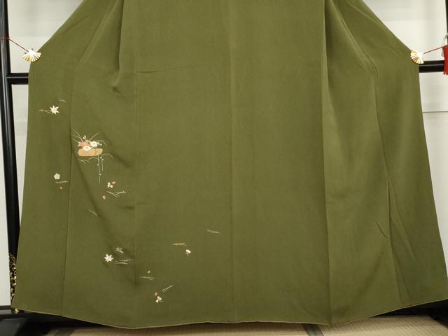 平和屋着物●訪問着 駒刺繍 吹き寄せ花文 金糸 鬼しぼ縮緬 正絹 逸品 AABL6497cs