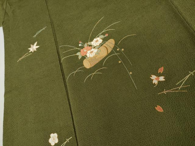 平和屋着物●訪問着 駒刺繍 吹き寄せ花文 金糸 鬼しぼ縮緬 正絹 逸品 AABL6497cs