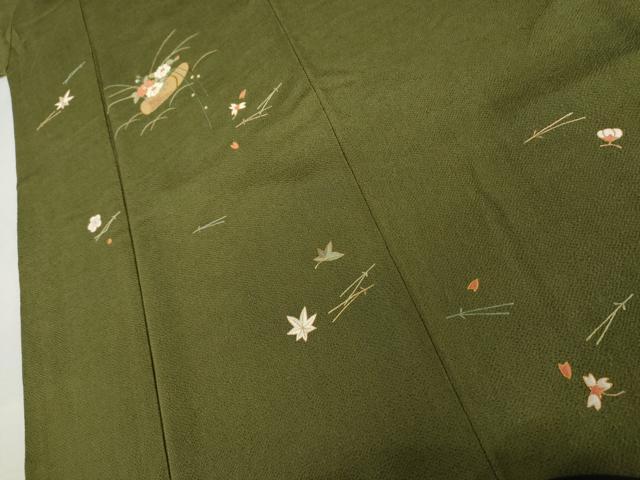 平和屋着物●訪問着 駒刺繍 吹き寄せ花文 金糸 鬼しぼ縮緬 正絹 逸品 AABL6497cs