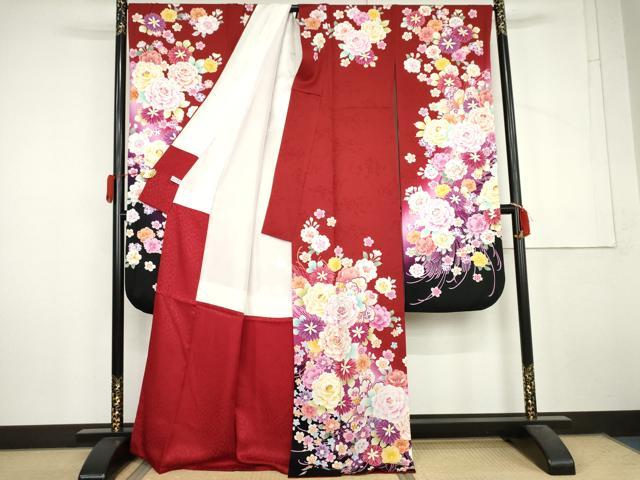 平和屋着物●豪華振袖 草花文 暈し染め 正絹 逸品 AABL6502cs