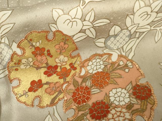 平和屋着物●訪問着 駒刺繍 雪輪花文 金彩 正絹 逸品 AABL6503cs