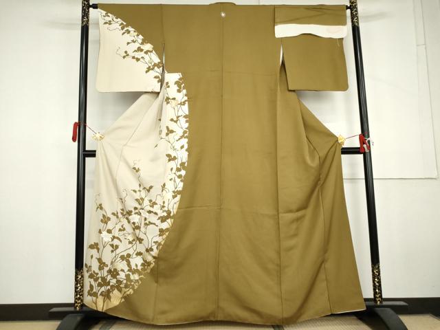 平和屋着物●訪問着 花蔦の葉文 金彩 丹後ちりめん 反端付き 正絹 逸品 AABL6505cs